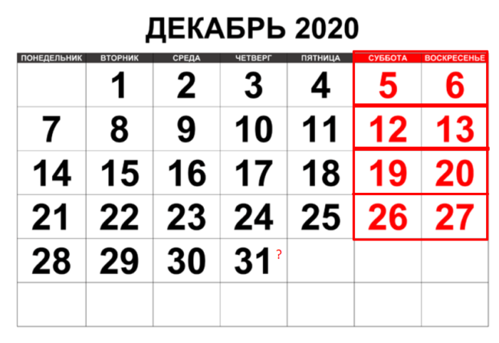 Как отдыхаем в декабре 2020 года