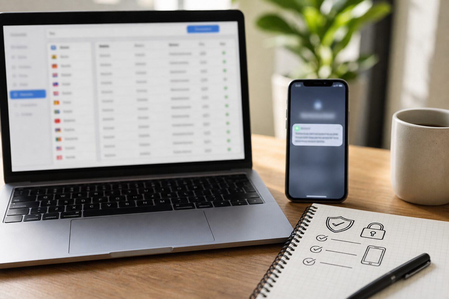 Смартфон и ноутбук для настройки виртуального номера и защиты аккаунта